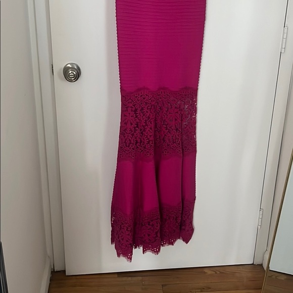 Tadashi Shoji hot pink bodycon and lace dress. - Picture 2 of 5